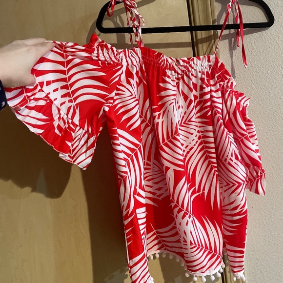 SHEIN Tops - Women 2X SHEIN Playful Flirty PomPom Off Shoulder Ruffle Sleeve Blouse